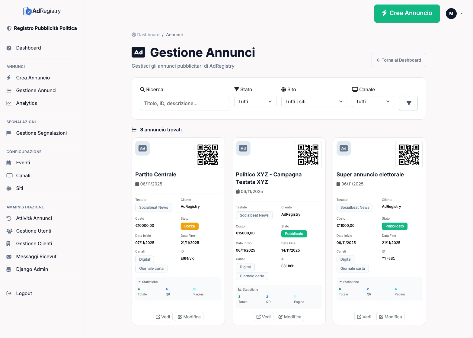Gestione Annunci - AdRegistry