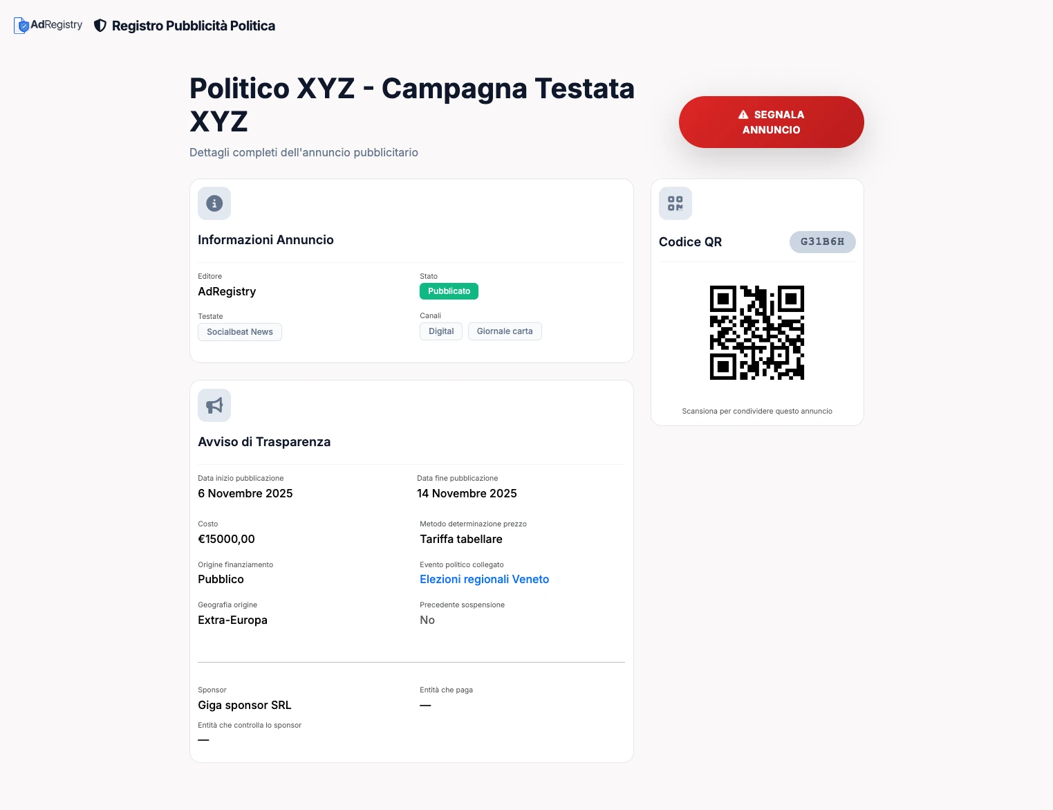 Avviso di Trasparenza - AdRegistry